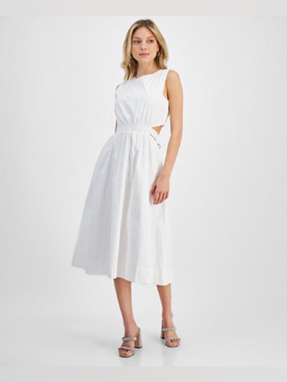 White Mila Lined Scoop-Neck Midi Cutout Dress